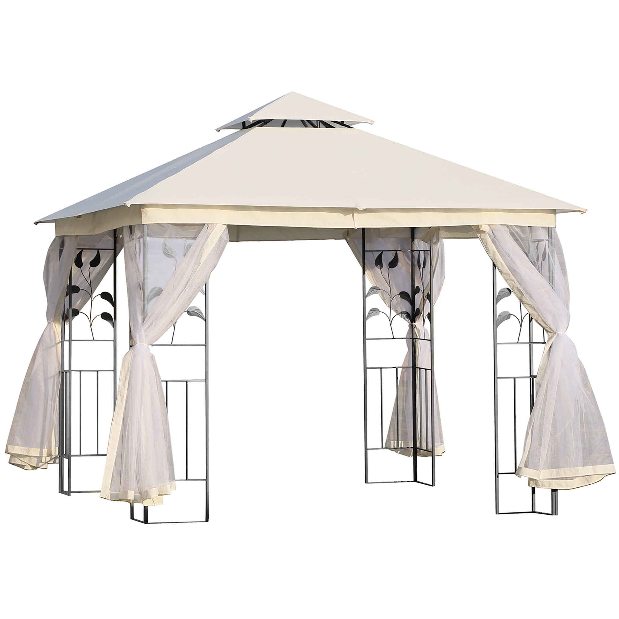 Garden Gazebo 3x3x2.8 m Outdoor Large Canopy with Double Roof Mosquito Nets and Steel Frame for Patio Party White