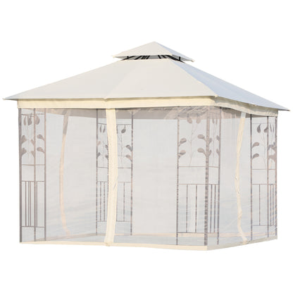 Garden Gazebo 3x3x2.8 m Outdoor Large Canopy with Double Roof Mosquito Nets and Steel Frame for Patio Party White