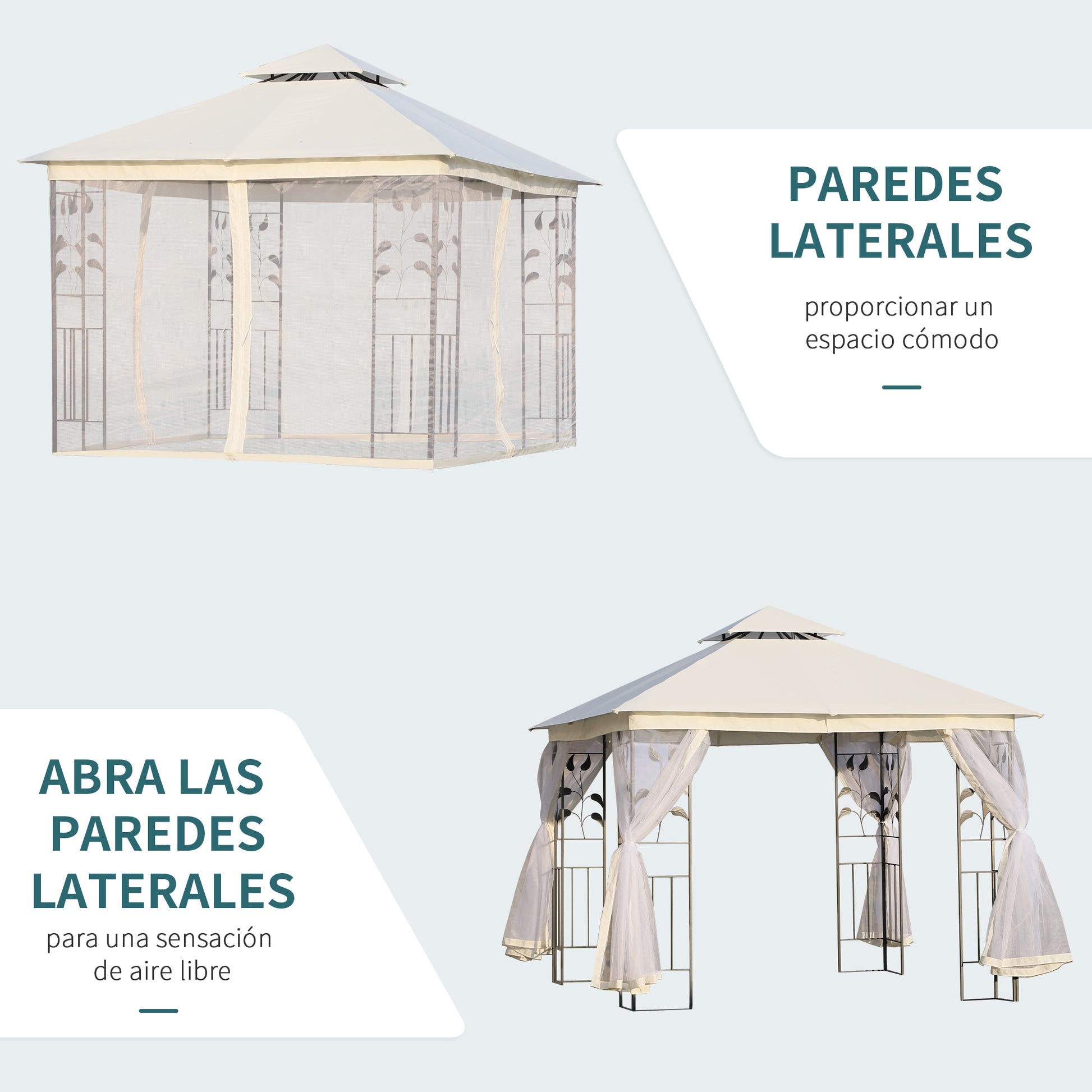 Garden Gazebo 3x3x2.8 m Outdoor Large Canopy with Double Roof Mosquito Nets and Steel Frame for Patio Party White