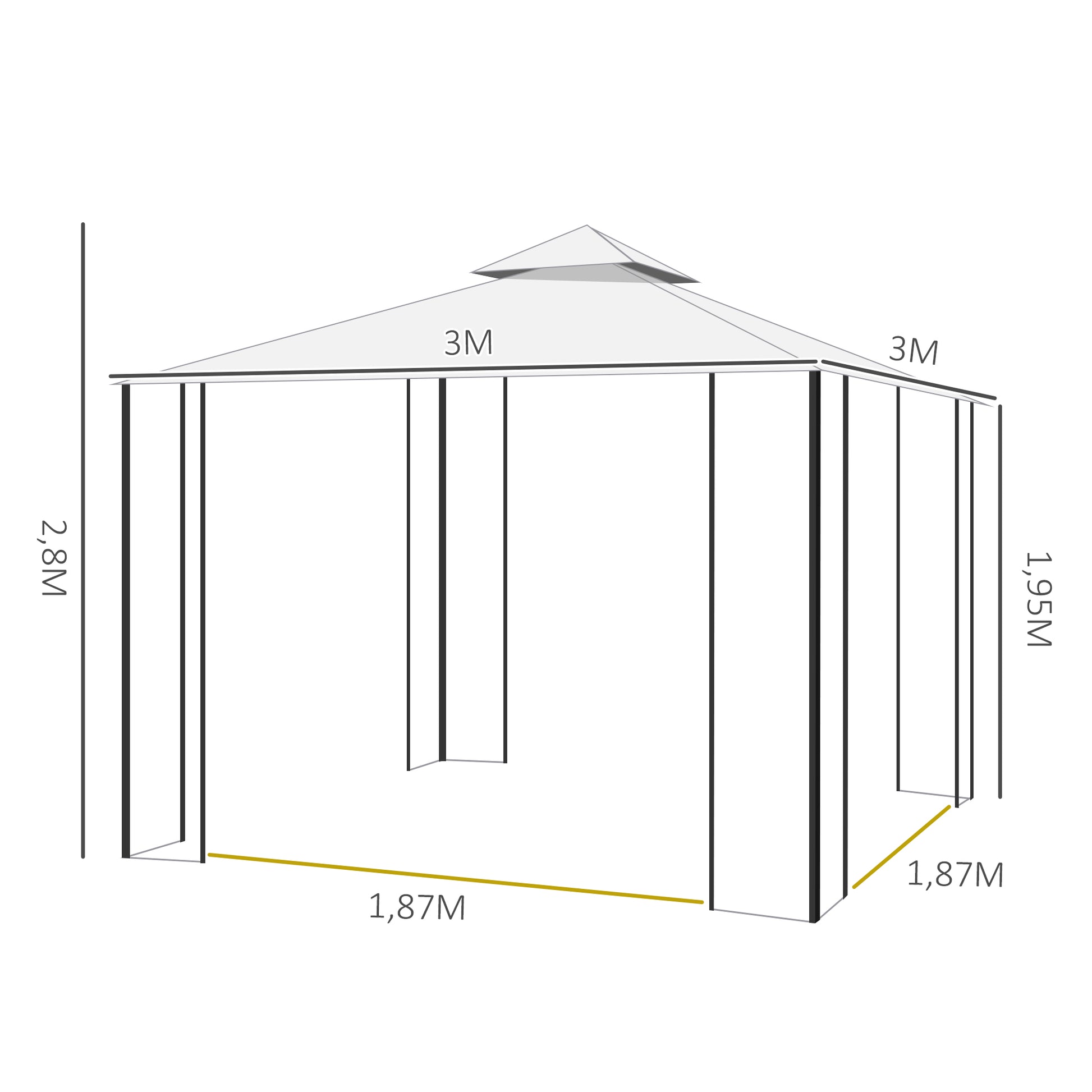 Garden Gazebo 3x3x2.8 m Outdoor Large Canopy with Double Roof Mosquito Nets and Steel Frame for Patio Party White