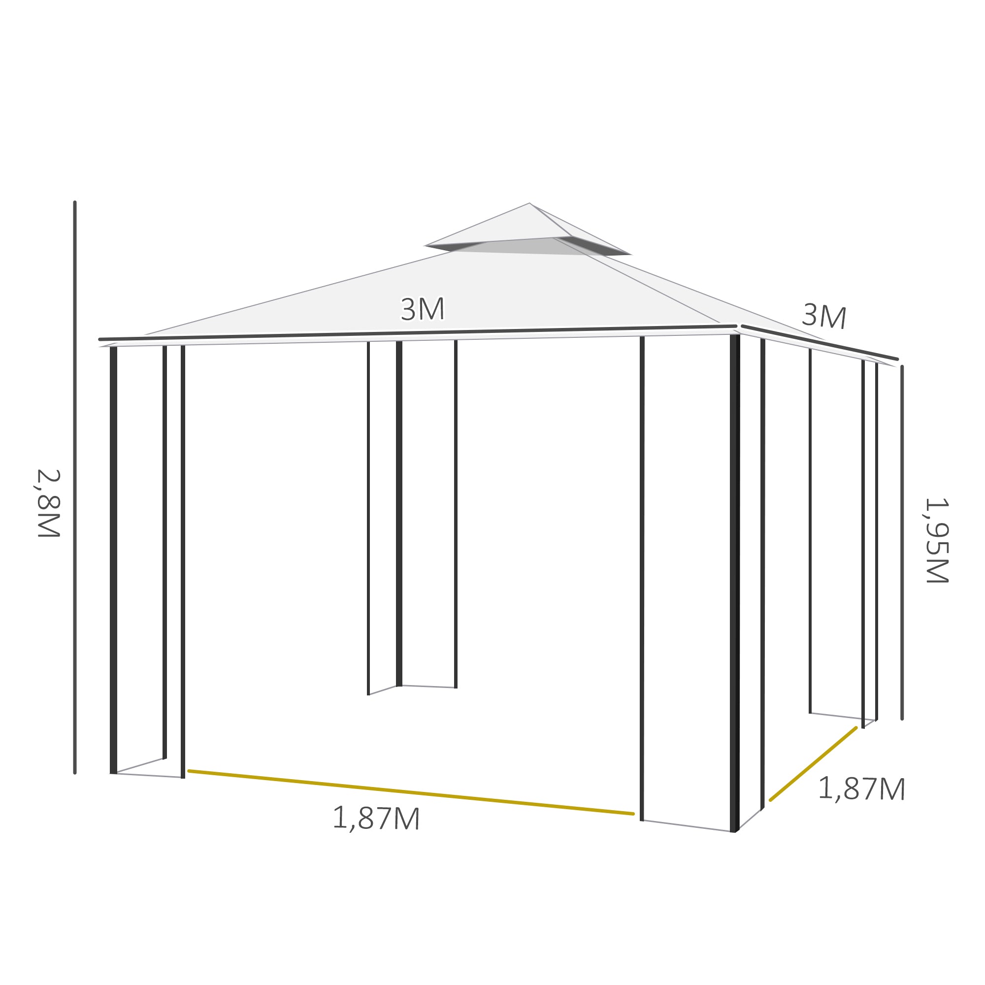 Garden Gazebo 3x3x2.8 m Outdoor Large Canopy with Double Roof Mosquito Nets and Steel Frame for Patio Party White