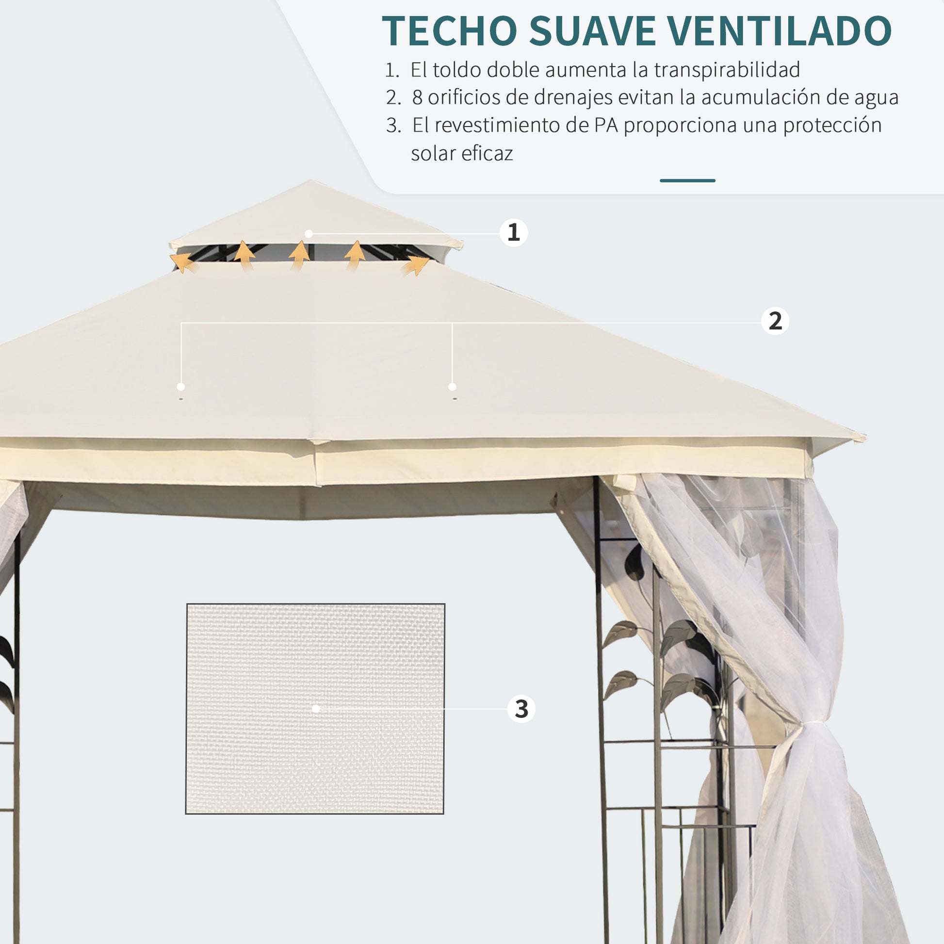 Garden Gazebo 3x3x2.8 m Outdoor Large Canopy with Double Roof Mosquito Nets and Steel Frame for Patio Party White