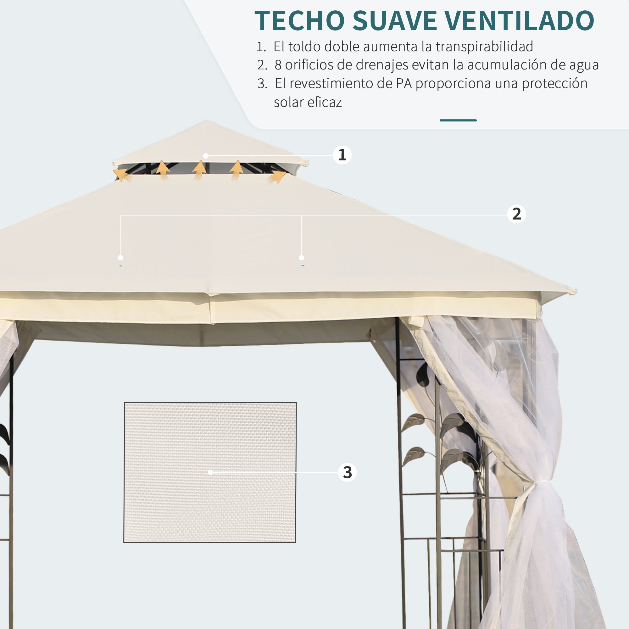 Garden Gazebo 3x3x2.8 m Outdoor Large Canopy with Double Roof Mosquito Nets and Steel Frame for Patio Party White