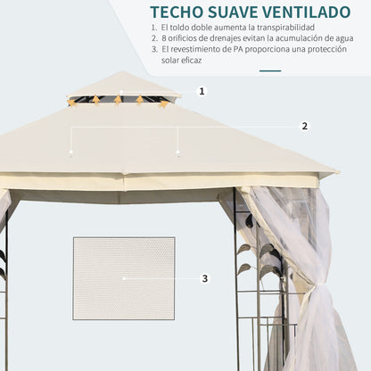 Garden Gazebo 3x3x2.8 m Outdoor Large Canopy with Double Roof Mosquito Nets and Steel Frame for Patio Party White