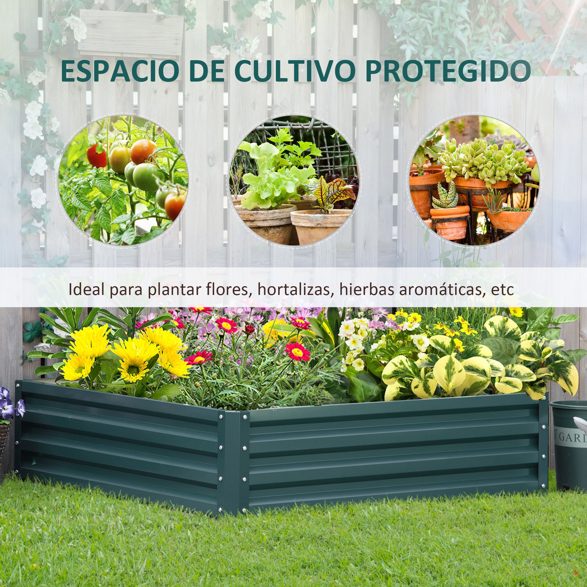 Large Rectangular Galvanized Steel Outdoor Planter Urban Garden for Growing Plants Flowers Herbs Large Outdoor Planter with Open Base 120x120x30 cm Green