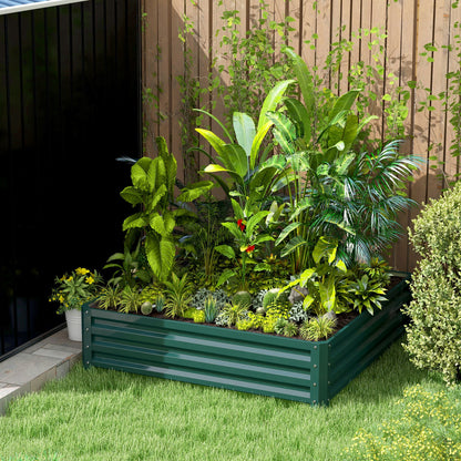 Large Rectangular Galvanized Steel Outdoor Planter Urban Garden for Growing Plants Flowers Herbs Large Outdoor Planter with Open Base 120x120x30 cm Green