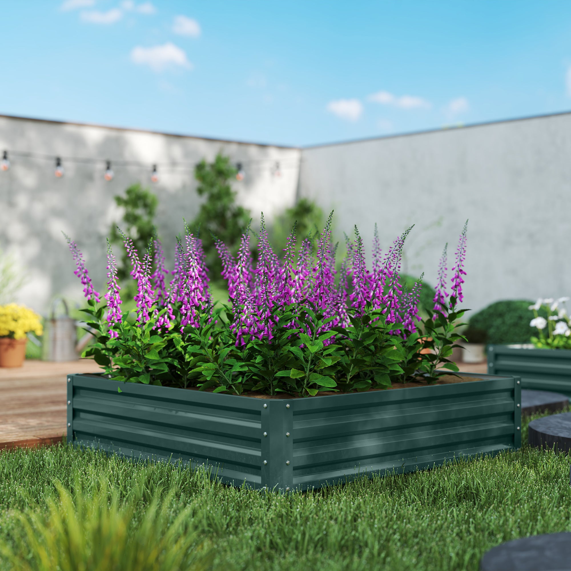 Large Rectangular Galvanized Steel Outdoor Planter Urban Garden for Growing Plants Flowers Herbs Large Outdoor Planter with Open Base 120x120x30 cm Green
