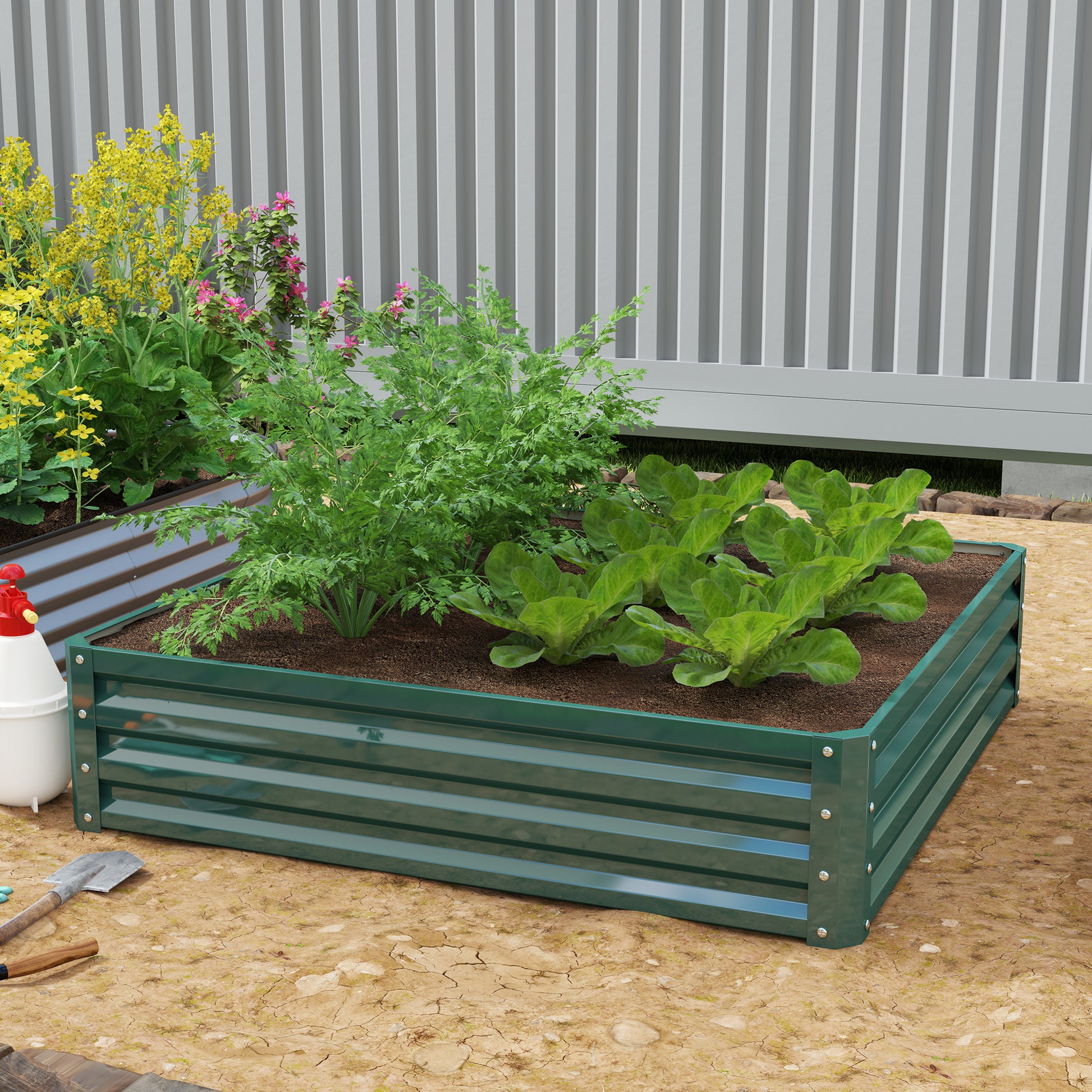 Large Rectangular Galvanized Steel Outdoor Planter Urban Garden for Growing Plants Flowers Herbs Large Outdoor Planter with Open Base 120x120x30 cm Green