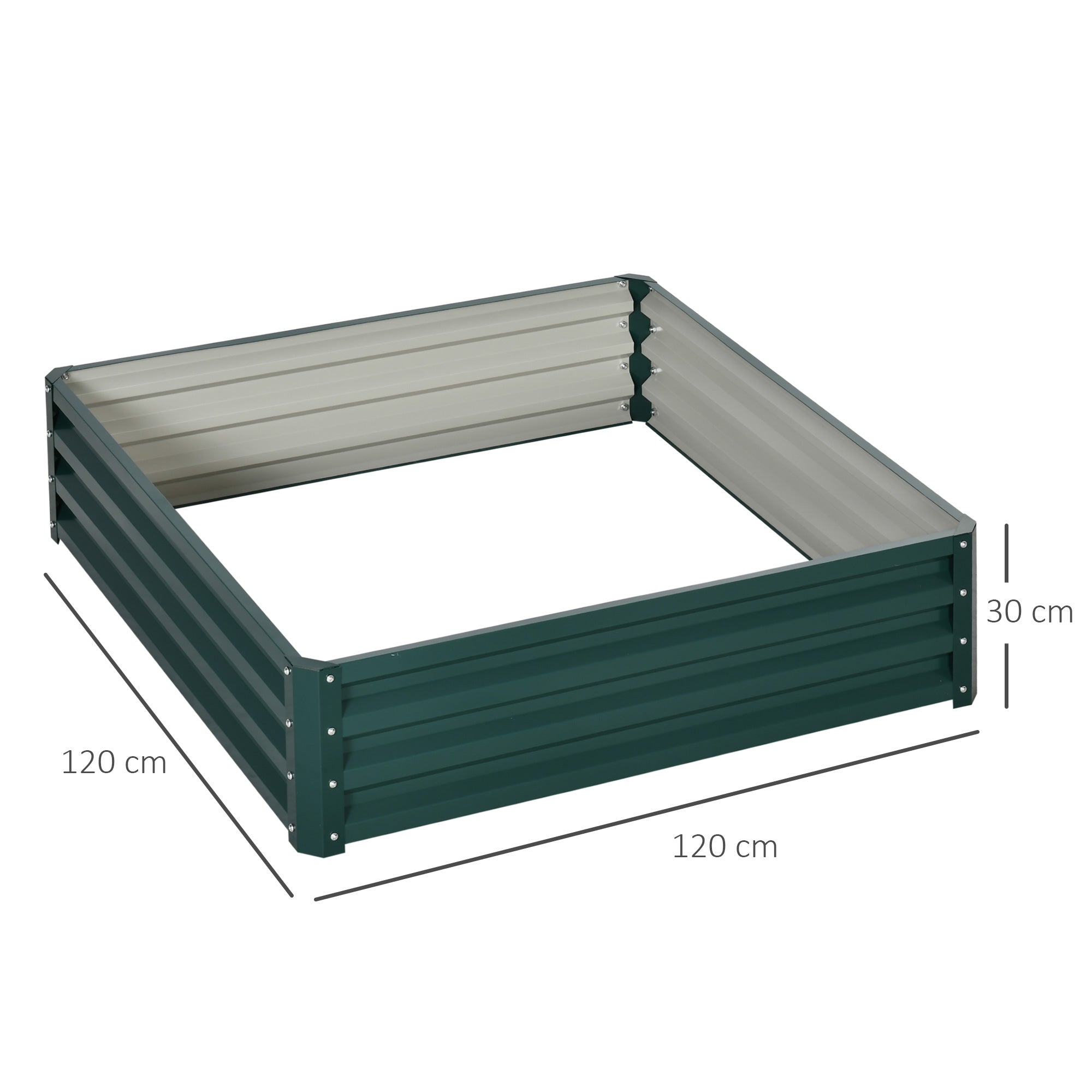 Large Rectangular Galvanized Steel Outdoor Planter Urban Garden for Growing Plants Flowers Herbs Large Outdoor Planter with Open Base 120x120x30 cm Green