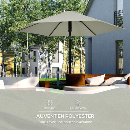 Garden Umbrella Tiltable Straight Manual Push Parasol with Metal High Density Polyester 180g/m² Canopy Ø 265 x 235H cm Light Gray