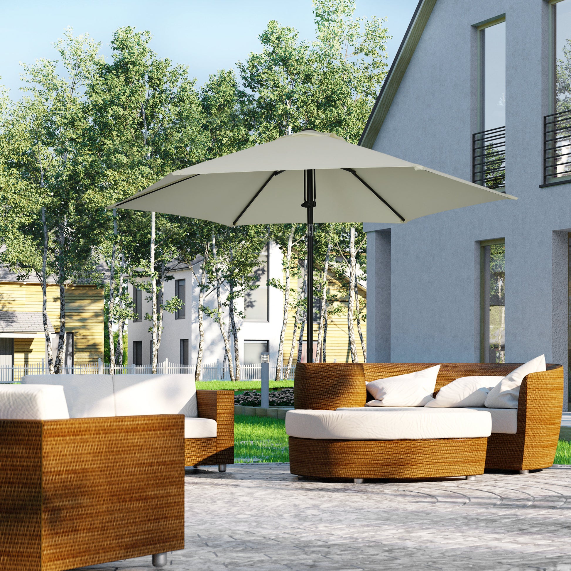 Garden Umbrella Tiltable Straight Manual Push Parasol with Metal High Density Polyester 180g/m² Canopy Ø 265 x 235H cm Light Gray