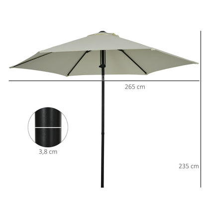 Garden Umbrella Tiltable Straight Manual Push Parasol with Metal High Density Polyester 180g/m² Canopy Ø 265 x 235H cm Light Gray