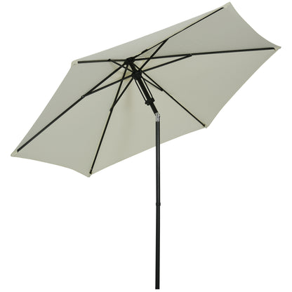 Garden Umbrella Tiltable Straight Manual Push Parasol with Metal High Density Polyester 180g/m² Canopy Ø 265 x 235H cm Light Gray