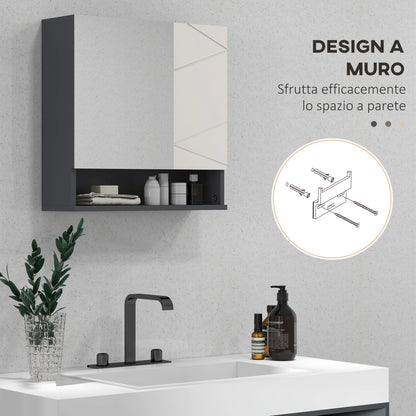 Bathroom Cabinet with Mirror and 2 Doors, Wall-Mounted Bathroom Mirror Cabinet with Adjustable Shelves in Wood, 55x17x55cm, Gray