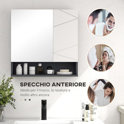 Bathroom Cabinet with Mirror and 2 Doors, Wall-Mounted Bathroom Mirror Cabinet with Adjustable Shelves in Wood, 55x17x55cm, Gray