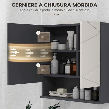 Bathroom Cabinet with Mirror and 2 Doors, Wall-Mounted Bathroom Mirror Cabinet with Adjustable Shelves in Wood, 55x17x55cm, Gray