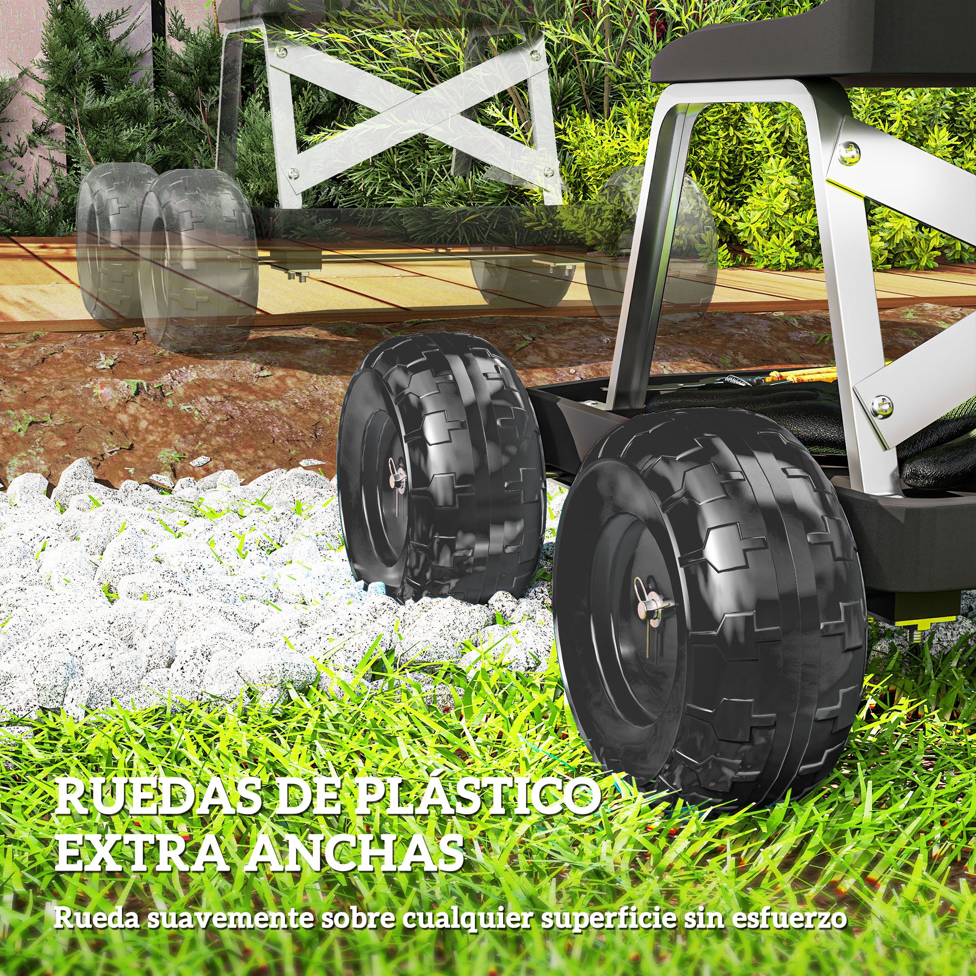 Garden Seat with Wheels Gardening Stool with Tool Tray Work Cart Load Capacity 130 kg for Outdoor Patio Black