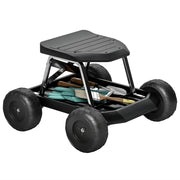 Garden Seat with Wheels Gardening Stool with Tool Tray Work Cart Load Capacity 130 kg for Outdoor Patio Black