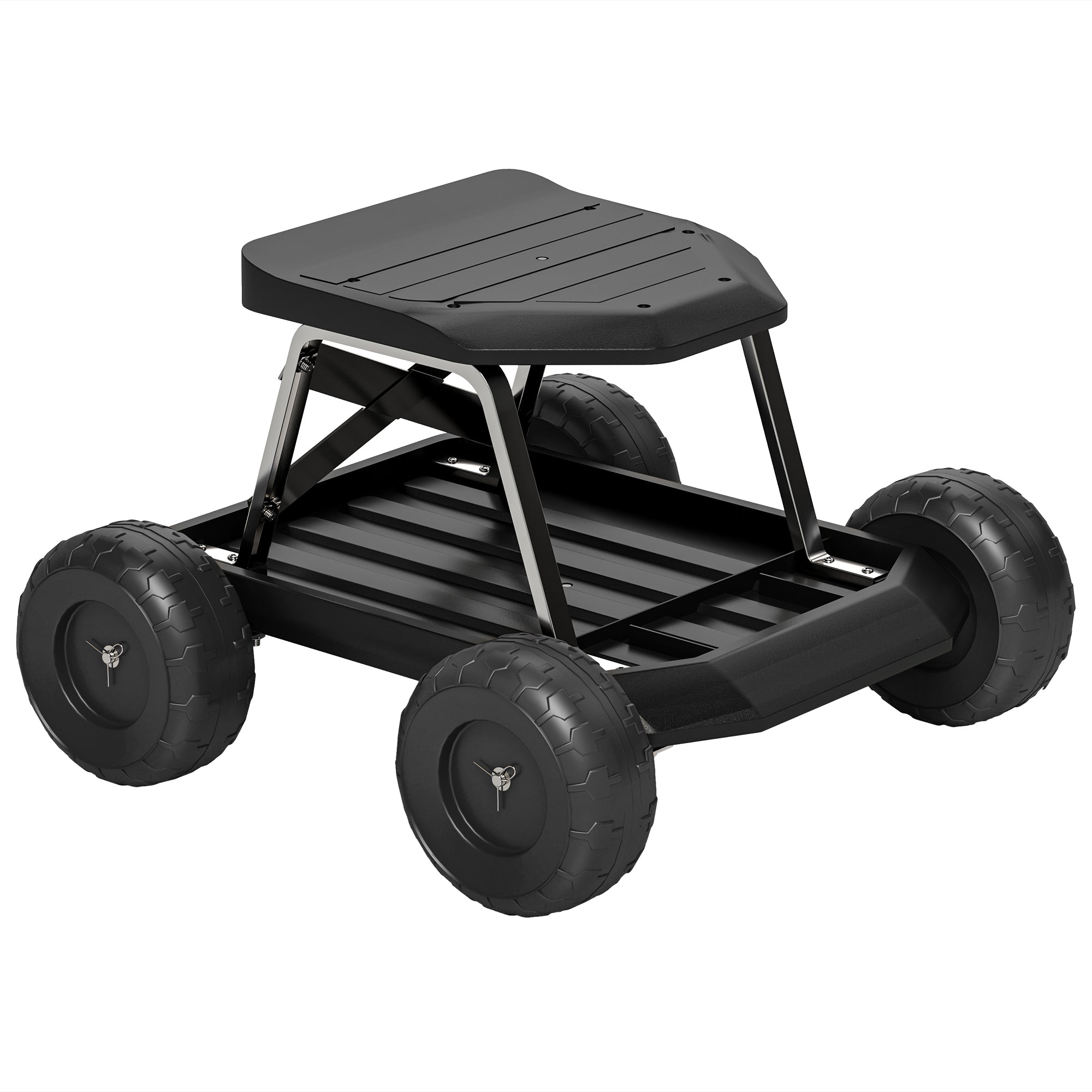 Garden Seat with Wheels Gardening Stool with Tool Tray Work Cart Load Capacity 130 kg for Outdoor Patio Black