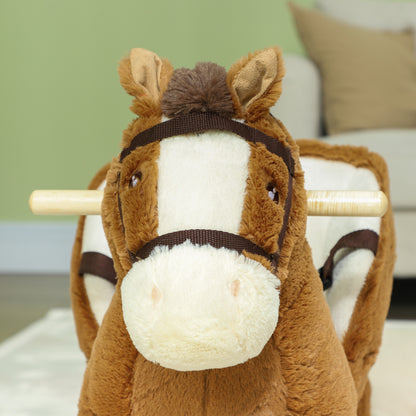 Rocking Horse for Kids 18-36 Months Toy Horse with Sound Handles Safety Belt and Wooden Base 25 kg Load 68x33x45 cm Brown