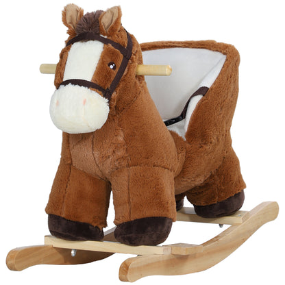 Rocking Horse for Kids 18-36 Months Toy Horse with Sound Handles Safety Belt and Wooden Base 25 kg Load 68x33x45 cm Brown