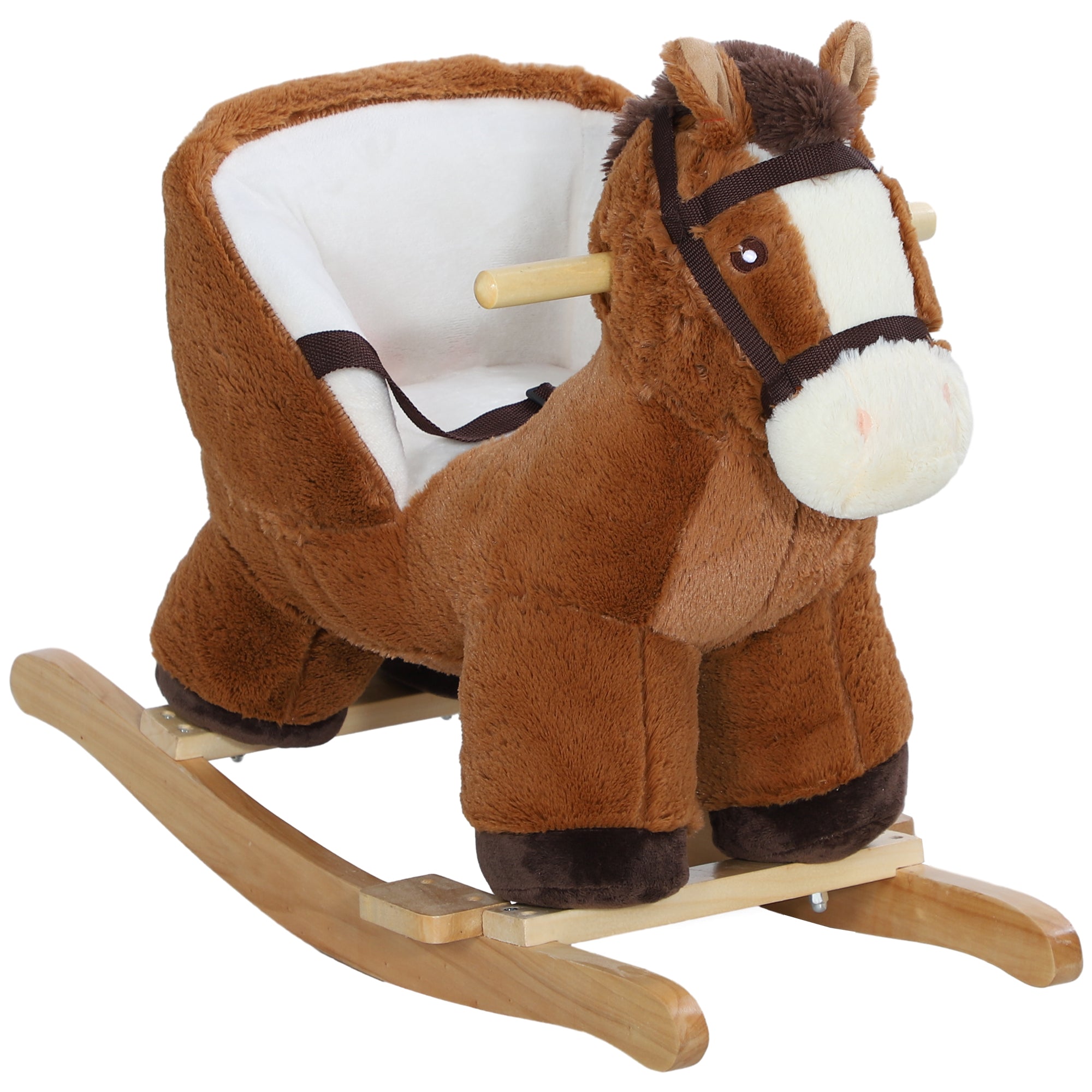 Rocking Horse for Kids 18-36 Months Toy Horse with Sound Handles Safety Belt and Wooden Base 25 kg Load 68x33x45 cm Brown