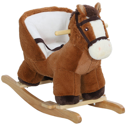 Rocking Horse for Kids 18-36 Months Toy Horse with Sound Handles Safety Belt and Wooden Base 25 kg Load 68x33x45 cm Brown