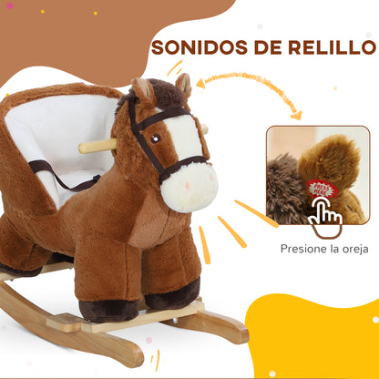 Rocking Horse for Kids 18-36 Months Toy Horse with Sound Handles Safety Belt and Wooden Base 25 kg Load 68x33x45 cm Brown