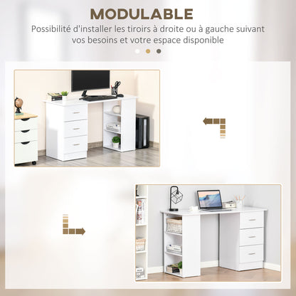 Desk with Storage, Computer Table 120 x 50 cm, Computer Desk with Shelves and Drawers, for Small Spaces, Bedroom, White