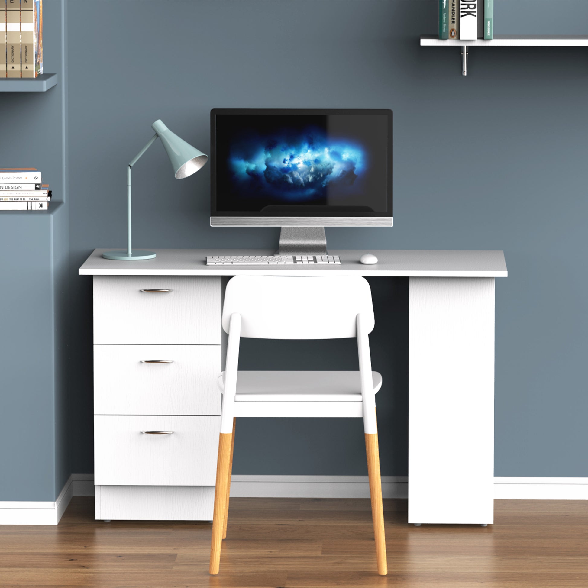Desk with Storage, Computer Table 120 x 50 cm, Computer Desk with Shelves and Drawers, for Small Spaces, Bedroom, White