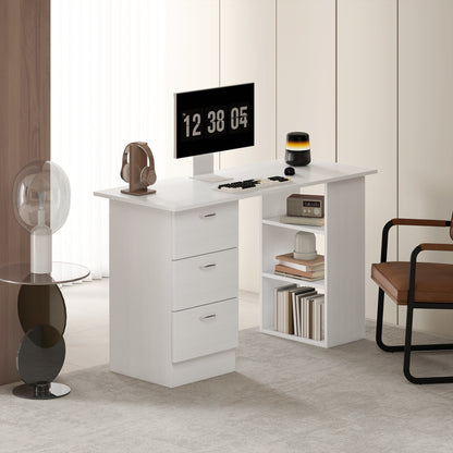 Desk with Storage, Computer Table 120 x 50 cm, Computer Desk with Shelves and Drawers, for Small Spaces, Bedroom, White