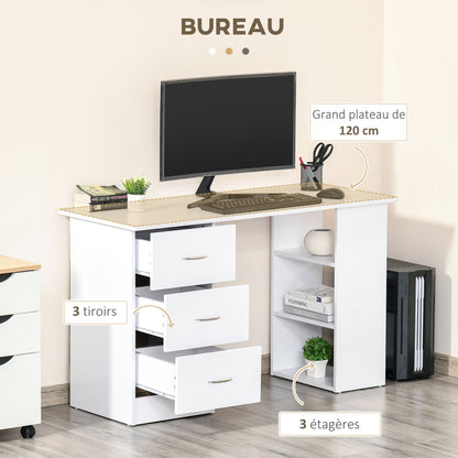 Desk with Storage, Computer Table 120 x 50 cm, Computer Desk with Shelves and Drawers, for Small Spaces, Bedroom, White