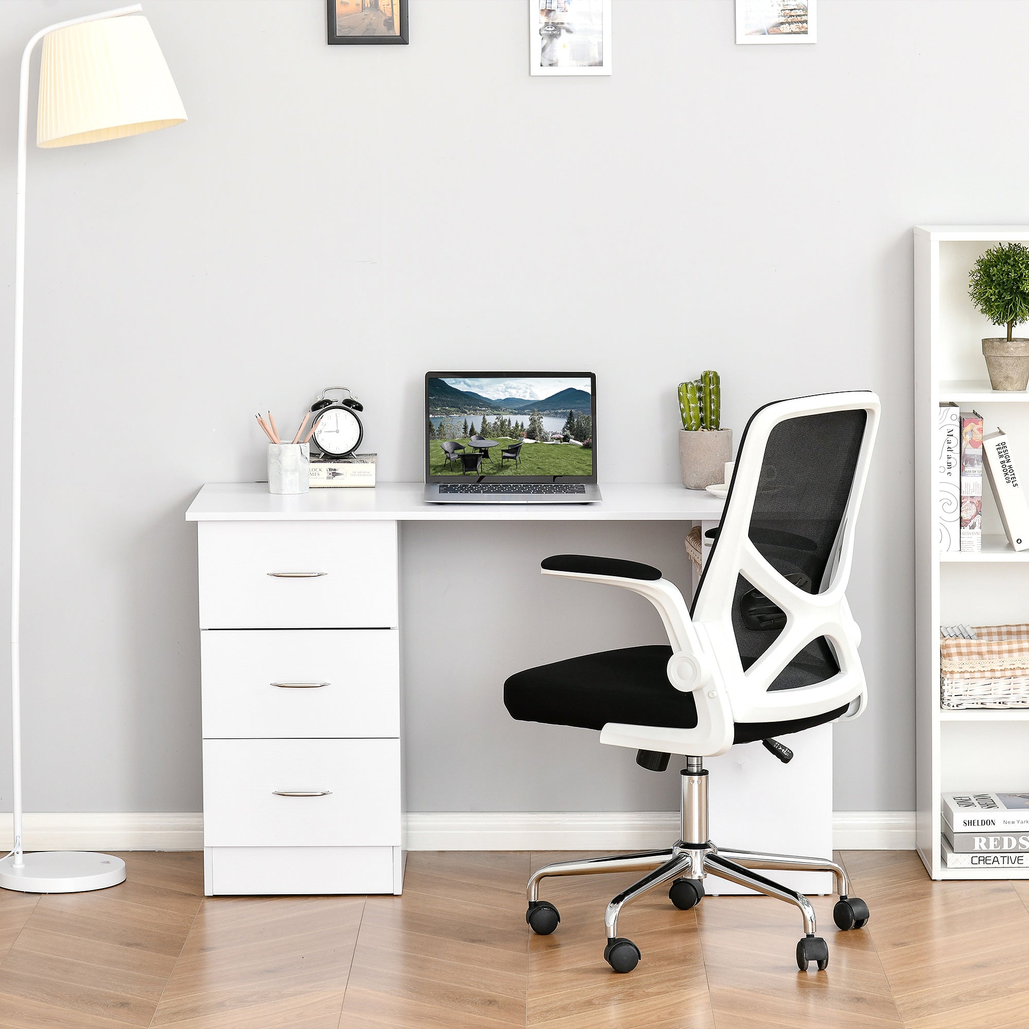 Desk with Storage, Computer Table 120 x 50 cm, Computer Desk with Shelves and Drawers, for Small Spaces, Bedroom, White