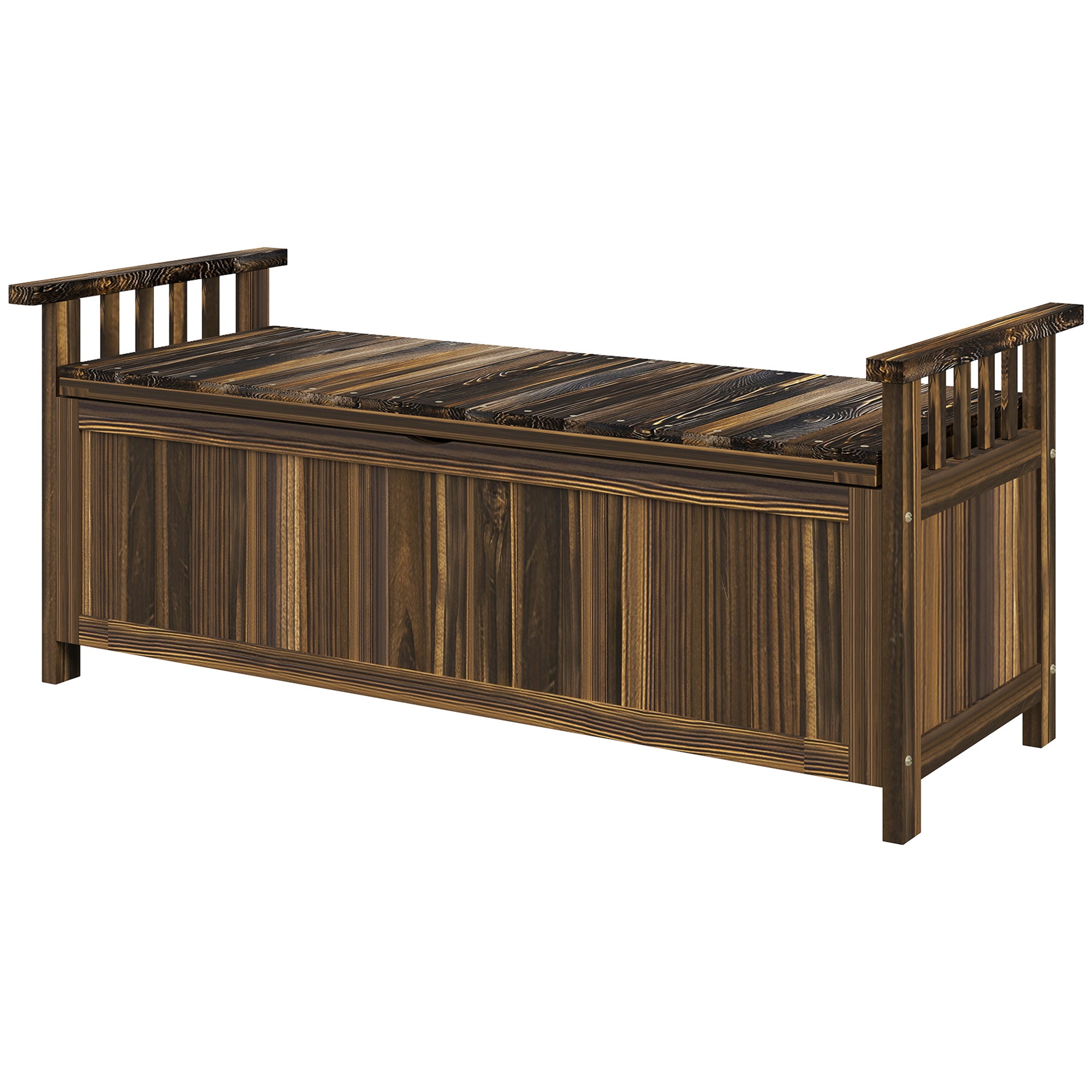 Garden Bench with Storage Wooden Bench for 2 Persons, Trunk Bench with Armrest, Park Bench, Balcony Bench, Wooden Bench for Balcony Terrace, Garden, 240kg Load Capacity Charcoal