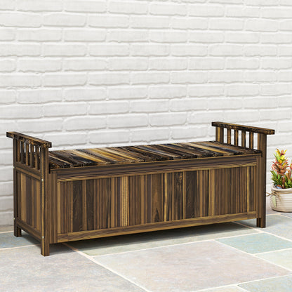 Garden Bench with Storage Wooden Bench for 2 Persons, Trunk Bench with Armrest, Park Bench, Balcony Bench, Wooden Bench for Balcony Terrace, Garden, 240kg Load Capacity Charcoal