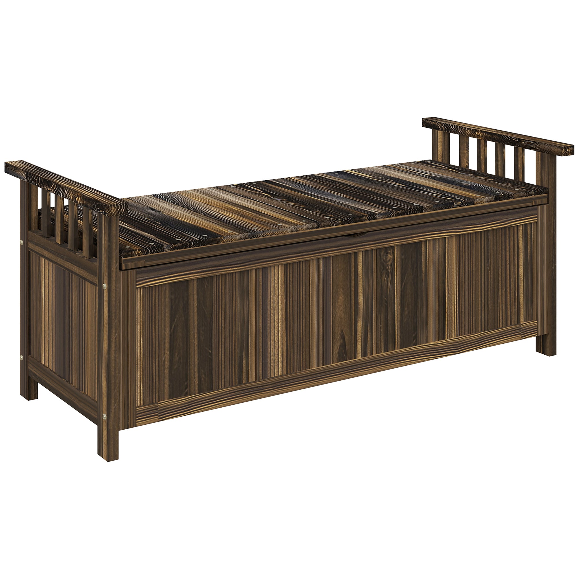 Garden Bench with Storage Wooden Bench for 2 Persons, Trunk Bench with Armrest, Park Bench, Balcony Bench, Wooden Bench for Balcony Terrace, Garden, 240kg Load Capacity Charcoal