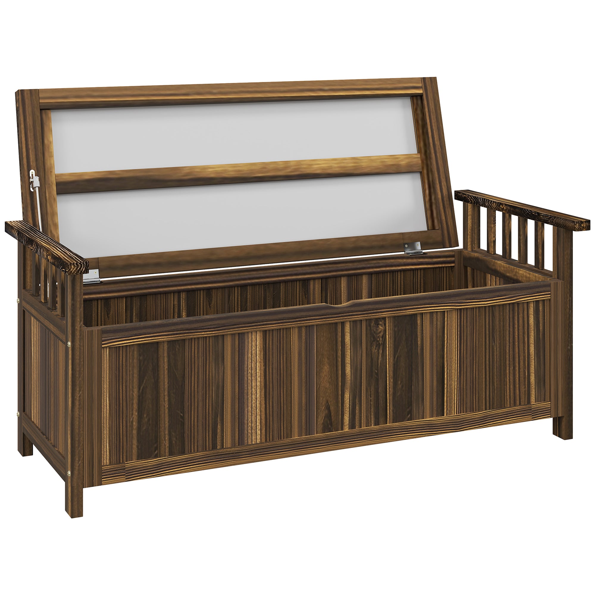 Garden Bench with Storage Wooden Bench for 2 Persons, Trunk Bench with Armrest, Park Bench, Balcony Bench, Wooden Bench for Balcony Terrace, Garden, 240kg Load Capacity Charcoal
