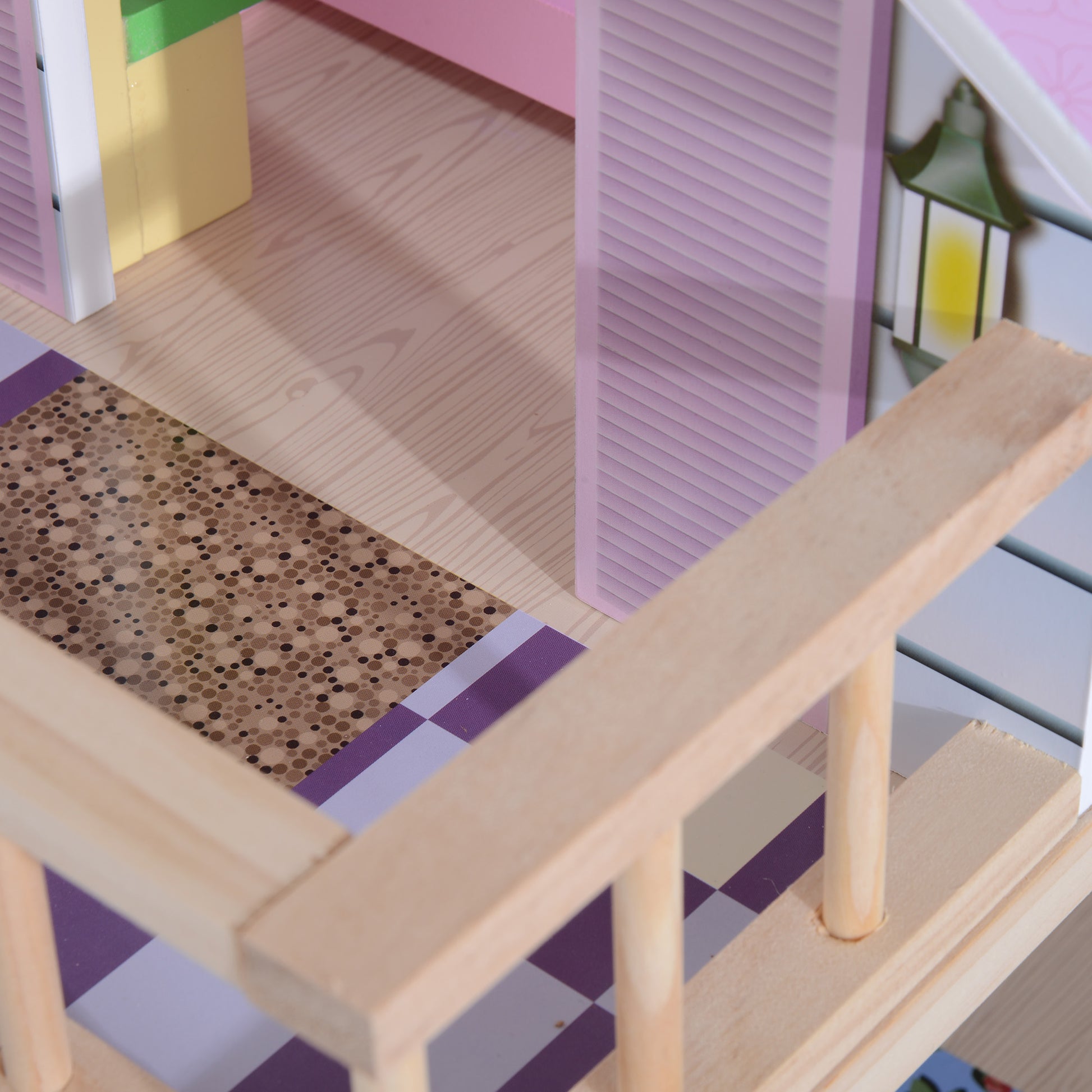 Wooden Dollhouse with 4 Levels Furniture Height 80.5 cm with 13 Accessories Dollhouse for Girls Kids Toy 60.5x30x80.5 cm Pink