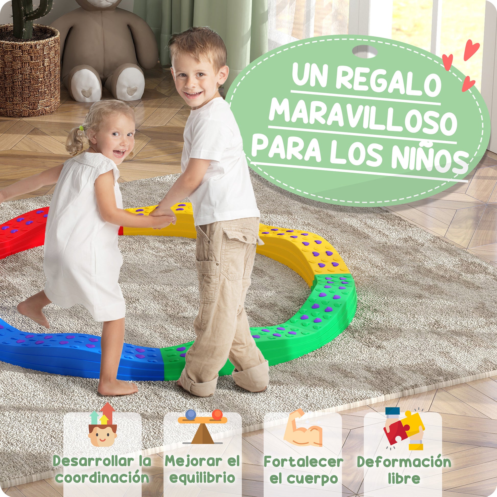 Balance Beams for Children +3 Years Balance Board 8-Piece Arc Shape Non-Slip Base Multicolor Balance Training