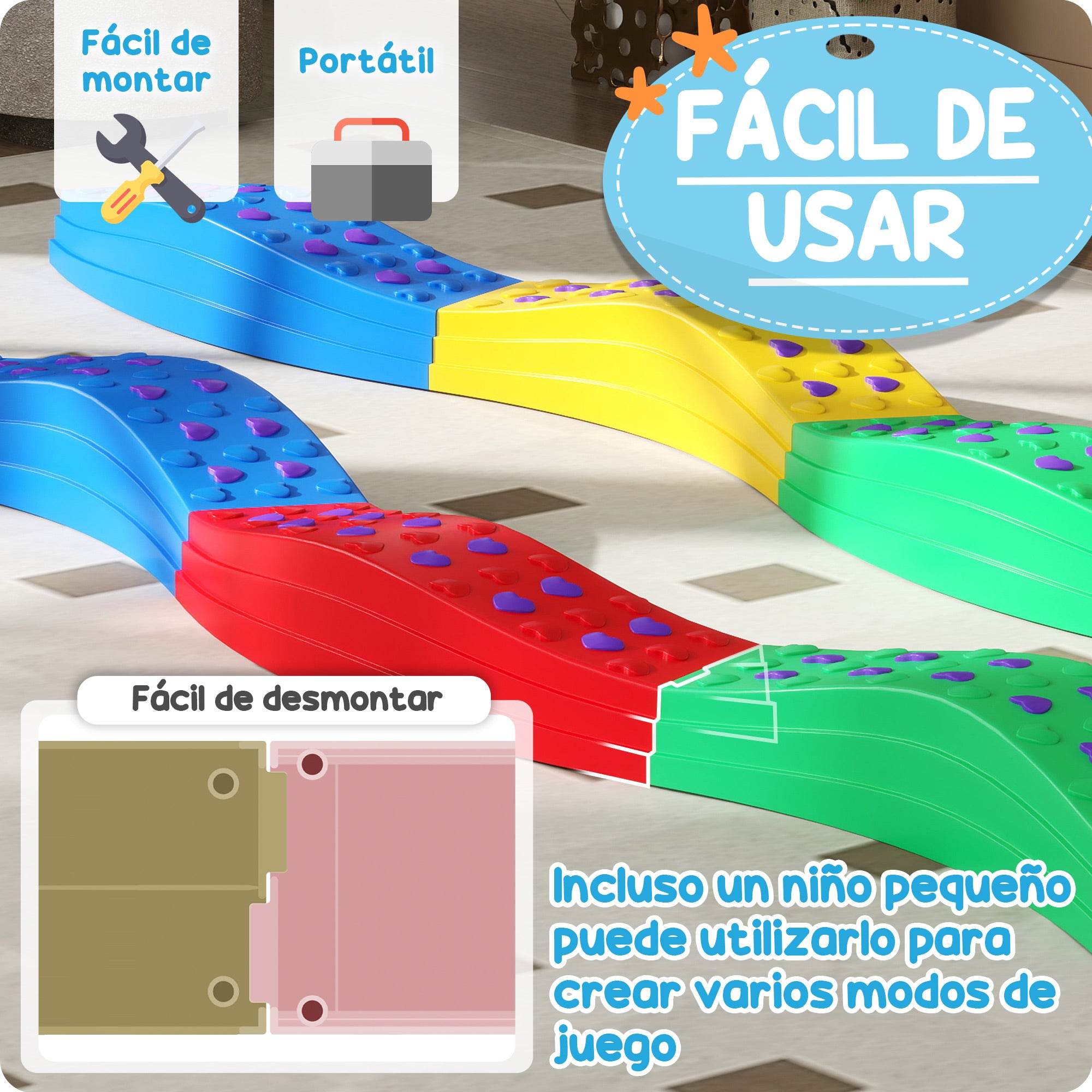 Balance Beams for Children +3 Years Balance Board 8-Piece Arc Shape Non-Slip Base Multicolor Balance Training