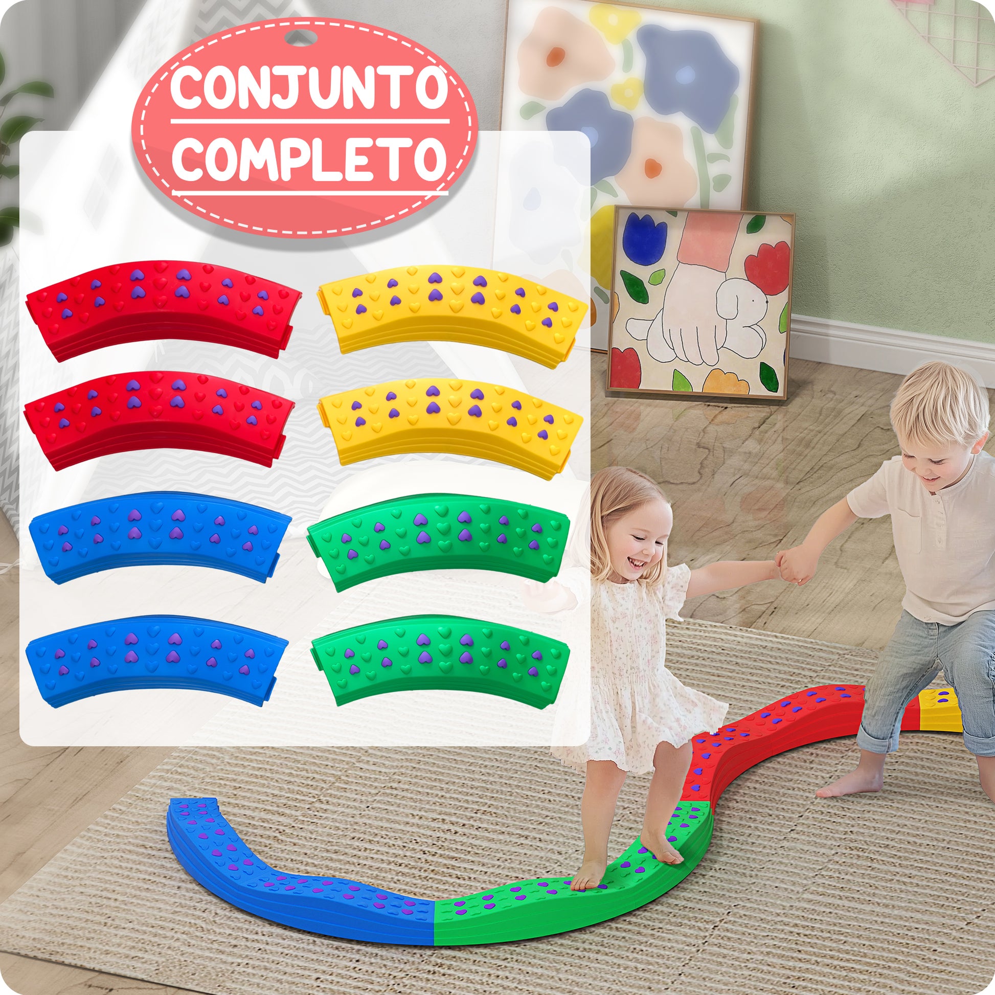 Balance Beams for Children +3 Years Balance Board 8-Piece Arc Shape Non-Slip Base Multicolor Balance Training
