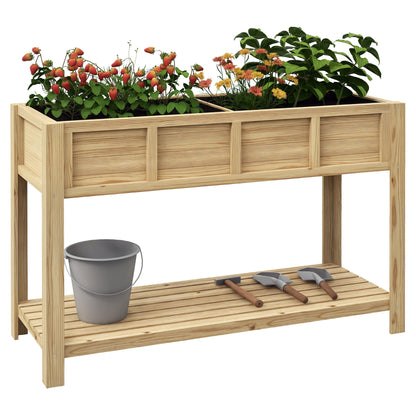 Raised Wooden Planter Stand - Planter with Removable Separator, Shelf, Irrigation Inserts, Drainage Felt Included - Dim. 115L x 46W x 75H cm - Solid Fir Wood