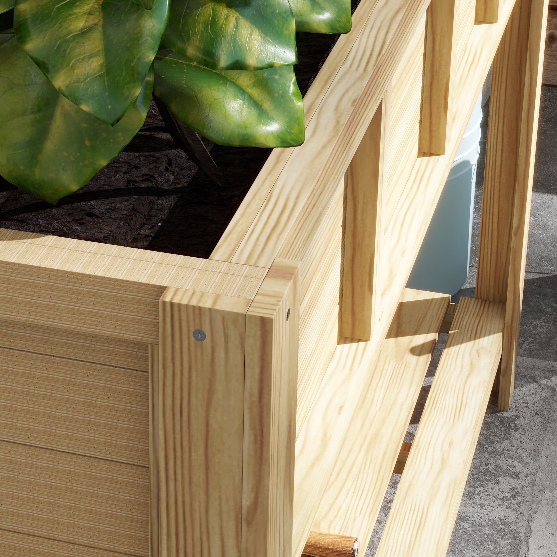 Raised Wooden Planter Stand - Planter with Removable Separator, Shelf, Irrigation Inserts, Drainage Felt Included - Dim. 115L x 46W x 75H cm - Solid Fir Wood