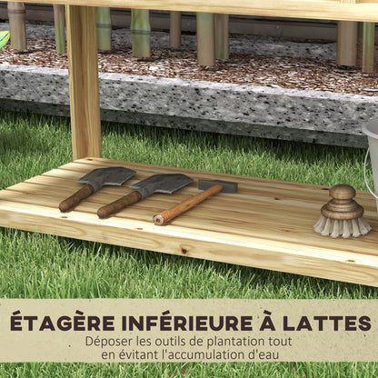 Raised Wooden Planter Stand - Planter with Removable Separator, Shelf, Irrigation Inserts, Drainage Felt Included - Dim. 115L x 46W x 75H cm - Solid Fir Wood