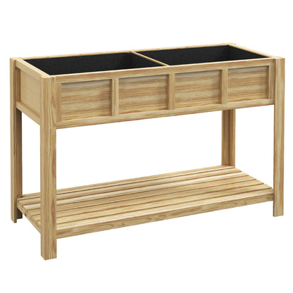 Raised Wooden Planter Stand - Planter with Removable Separator, Shelf, Irrigation Inserts, Drainage Felt Included - Dim. 115L x 46W x 75H cm - Solid Fir Wood