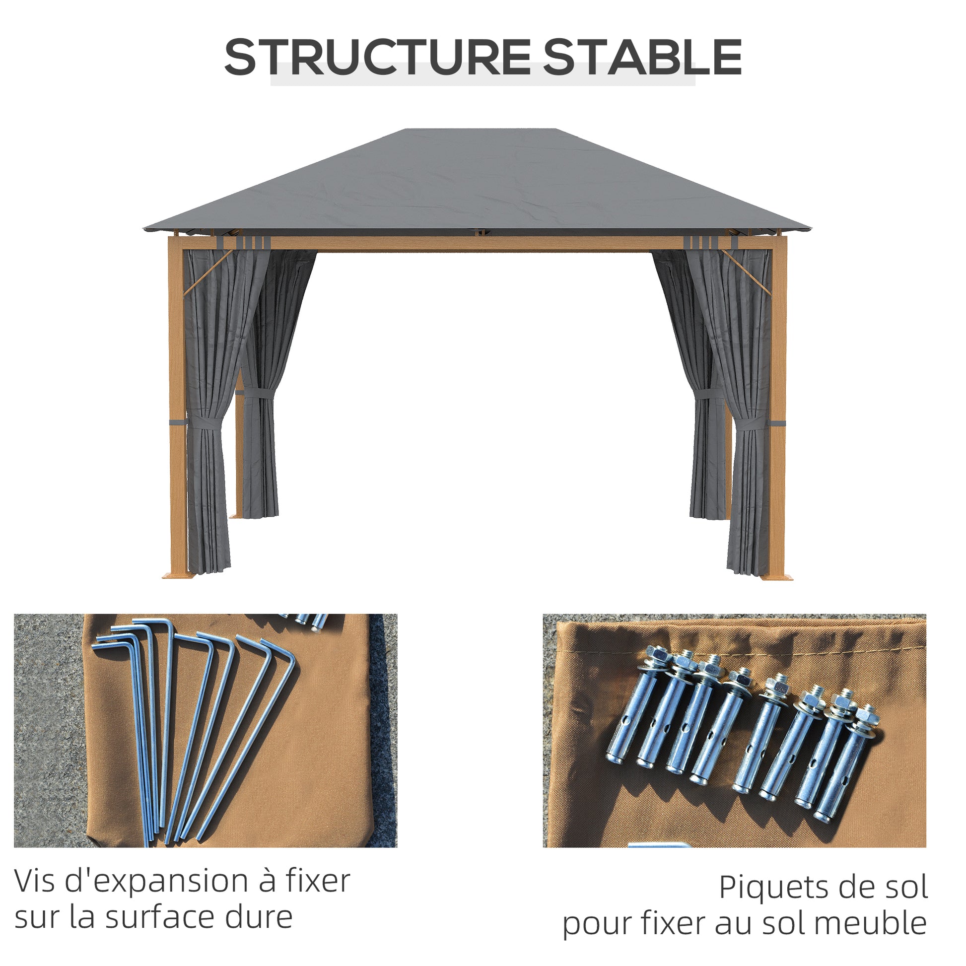 Garden Gazebo 4 x 3 m Aluminum Pavilion with Curtains and Polyester Roof Suncshade Protection