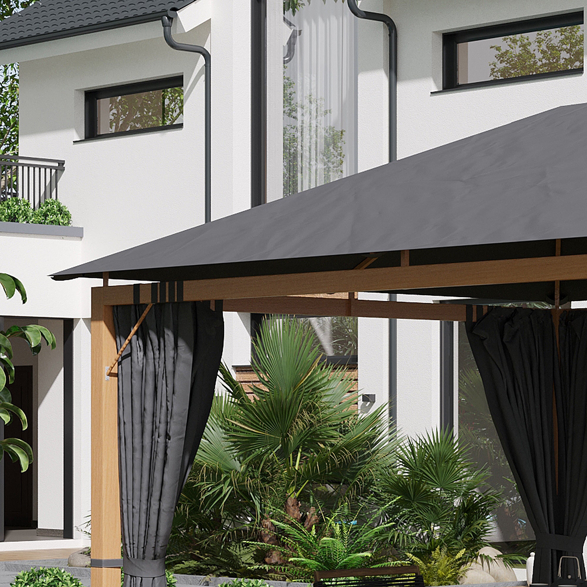 Garden Gazebo 4 x 3 m Aluminum Pavilion with Curtains and Polyester Roof Suncshade Protection