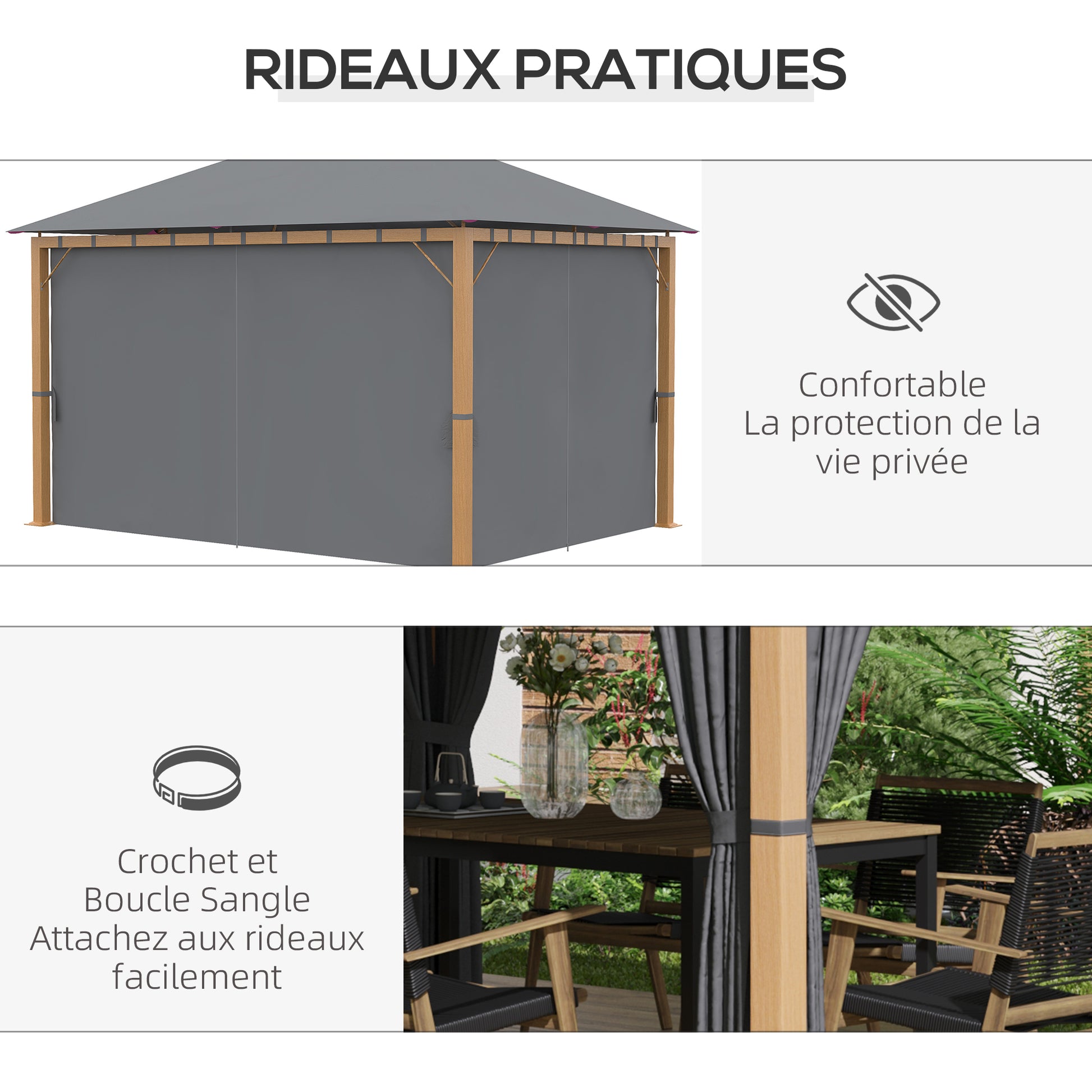Garden Gazebo 4 x 3 m Aluminum Pavilion with Curtains and Polyester Roof Suncshade Protection
