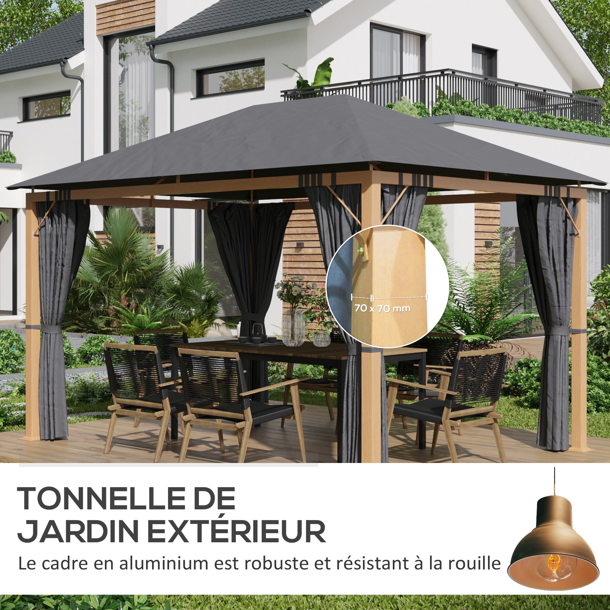 Garden Gazebo 4 x 3 m Aluminum Pavilion with Curtains and Polyester Roof Suncshade Protection