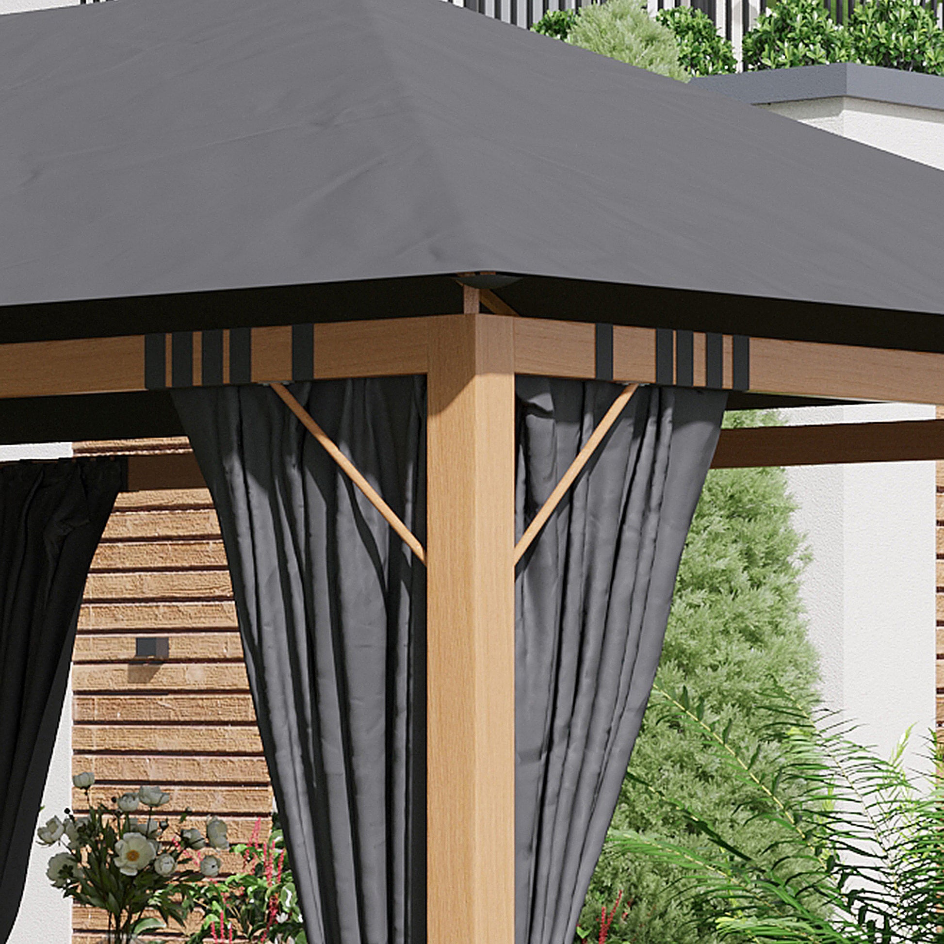 Garden Gazebo 4 x 3 m Aluminum Pavilion with Curtains and Polyester Roof Suncshade Protection